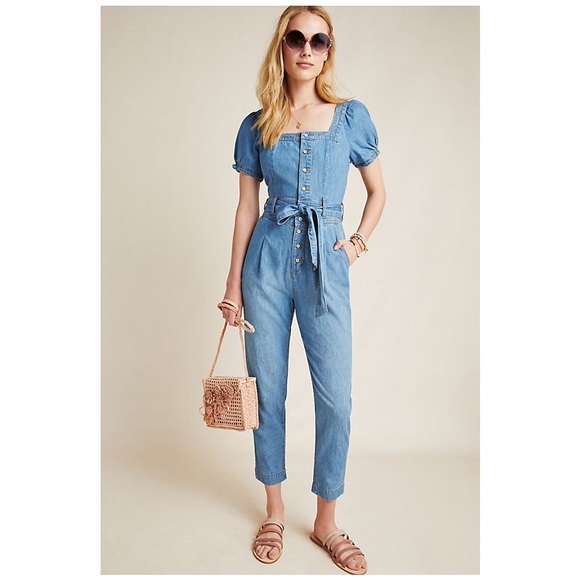 Anthropologie Pants - Anthro Pilcro Square-Necked Denim Jumpsuit
